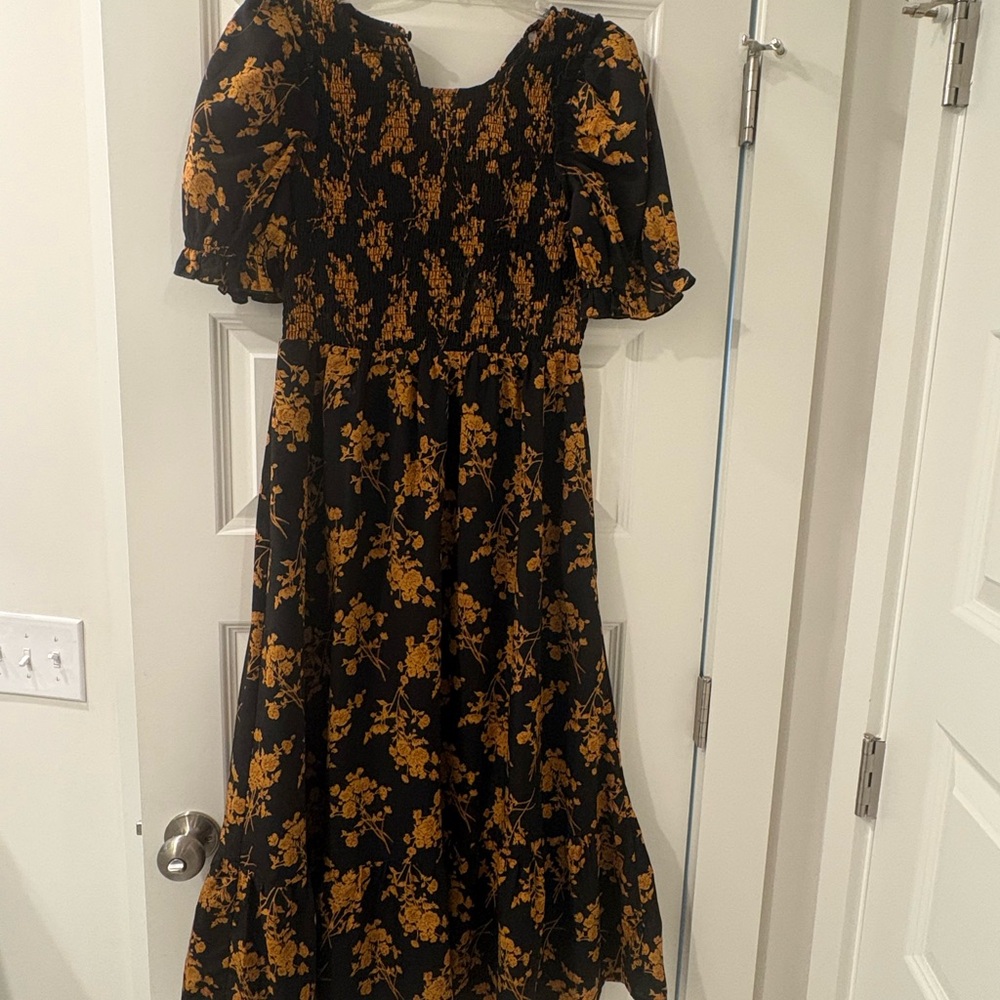 Floral Black and Gold Maxi Dress